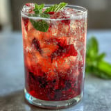 Beautifully garnished Sparkling Hibiscus Mint Lemonade Mocktail, ready for summer sipping.