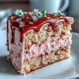 A blushing Bridal Shower Rosé Velvet Cake showcasing rich frosting and shimmering edible gold accents.
