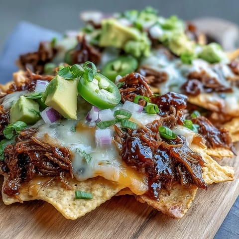 Sticky barbecue beef and melted cheddar cover crispy tortilla chips in these BBQ Beef Nachos.