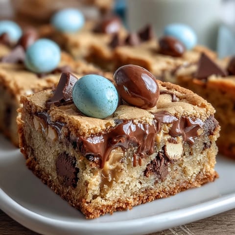 Peanut Butter Easter Egg Cookie Bars with colorful candies baked into chewy, golden squares, perfect for festive spring gatherings.