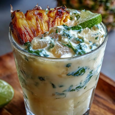 A tall glass of vibrant Pineapple Coconut Agua Fresca with fresh pineapple slices and mint garnish, served over ice for a refreshing summer sip.