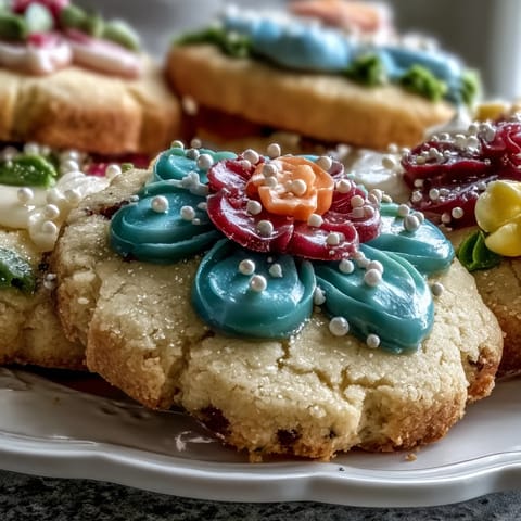 Flower-shaped shortbread cookies with colorful royal icing, perfect for spring celebrations.