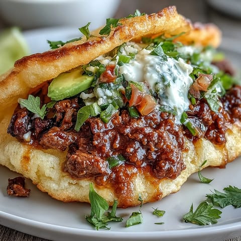 Savory taco meat piled high on airy cloud bread shells, ready to enjoy.
