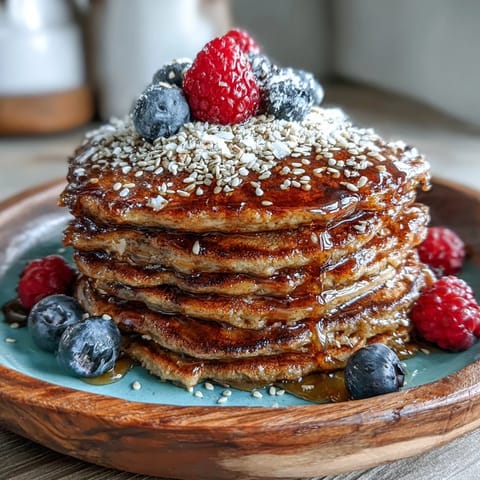 Delicious High Fiber Protein Pancakes served warm with fresh berry toppings.