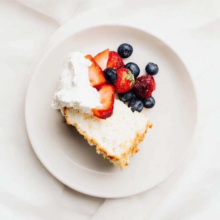 Freshly baked golden Angel Food Cake in a tube pan, cooling on a wire rack after baking.