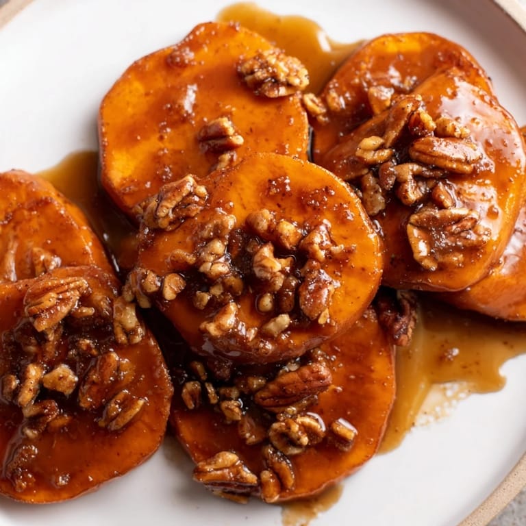 Soft-baked Candied Yams with marshmallows bubbling, ready to serve at a festive holiday table.