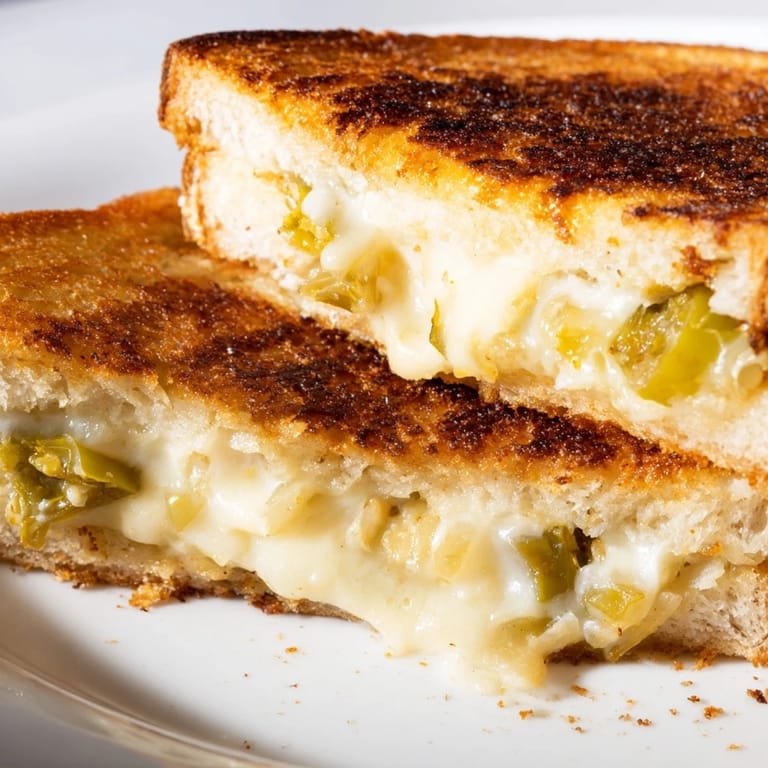 Jalapeño Pepper Jack Grilled Cheese sandwich served beside a bowl of creamy tomato soup, perfect for a comforting lunch.