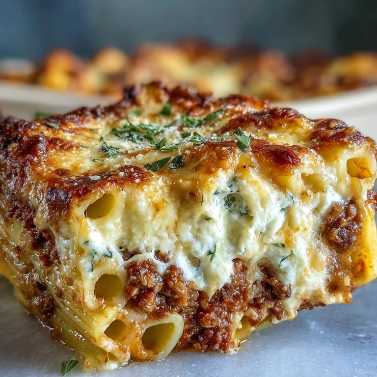 Rich Italian-American Freezer Make-Ahead Baked Ziti layered with creamy ricotta.