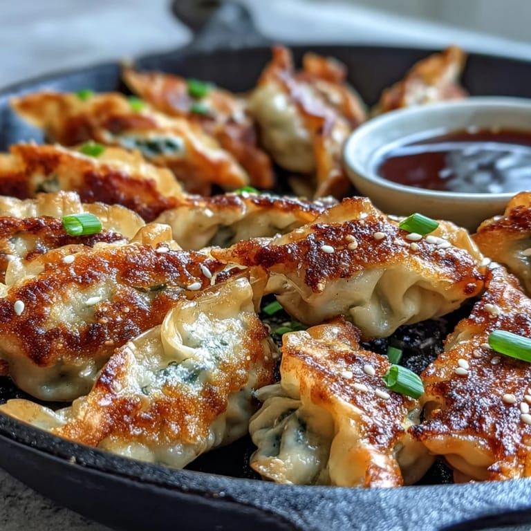 Golden smashed gyozas piled high, promising a delightful crispy and tender bite.