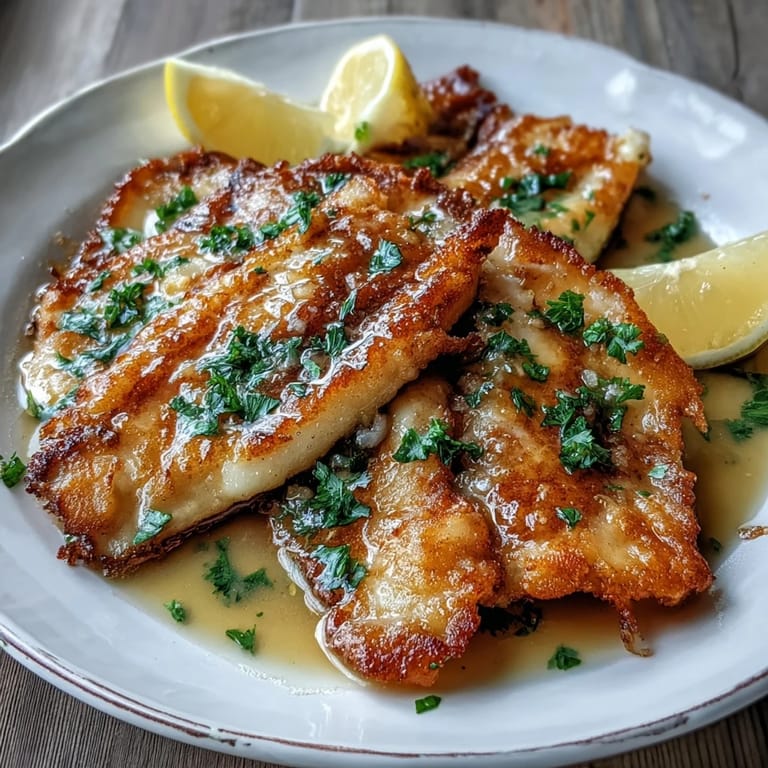 Delicious Flounder Meunière, tender fish finished with a savory browned butter sauce.