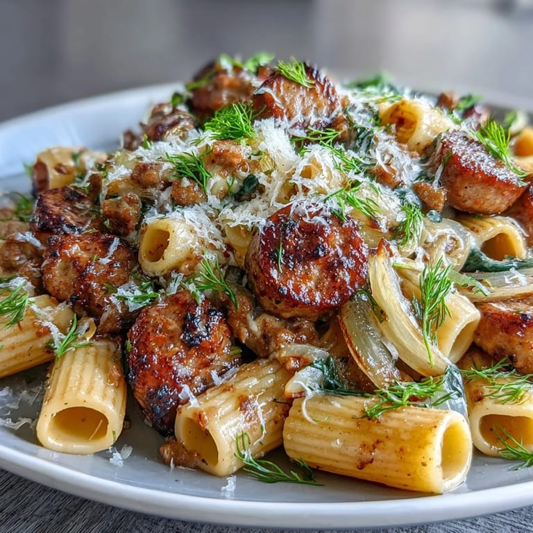 Hearty winter pasta with sweet fennel, savory sausage, and fresh Parmesan cheese.