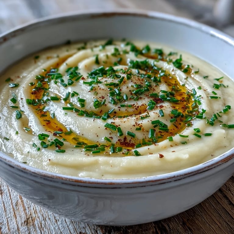 A rustic bowl of potato leek soup topped with parsley and an olive oil swirl.