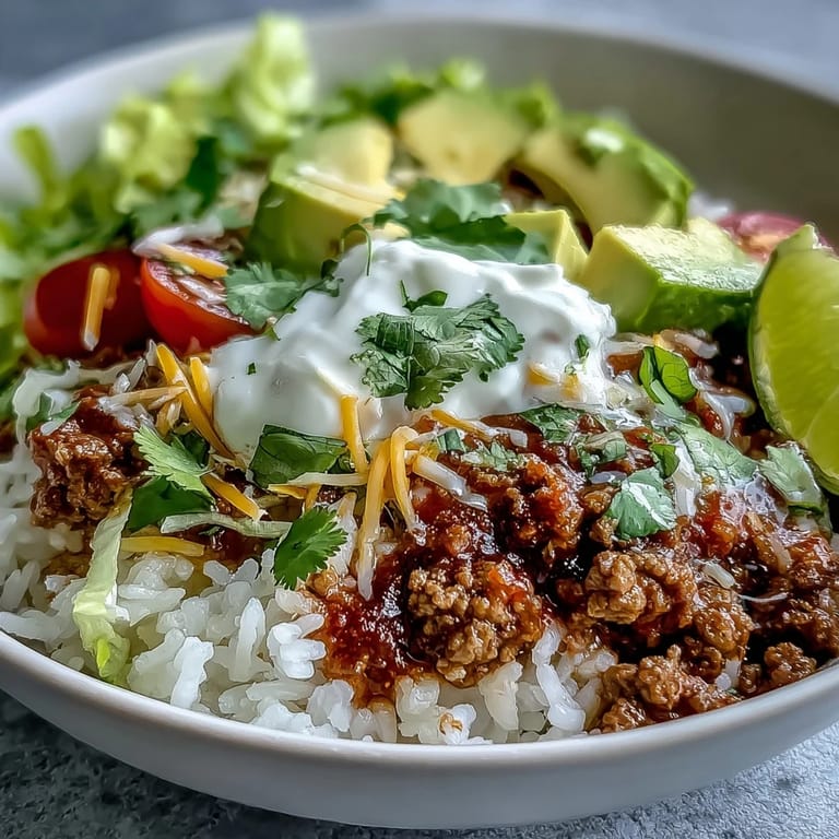 Turkey Taco Bowl served with creamy avocado, sharp cheddar, and tangy salsa for a fresh Mexican-inspired meal.