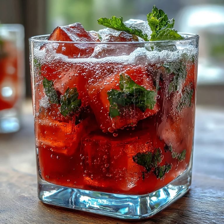 Refreshing watermelon lime sparkling punch with ice cubes, perfect for spring gatherings or parties.