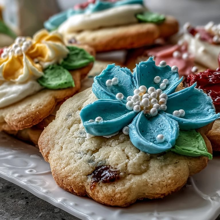 Buttery shortbread cookies in floral shapes, beautifully adorned with vibrant royal icing.