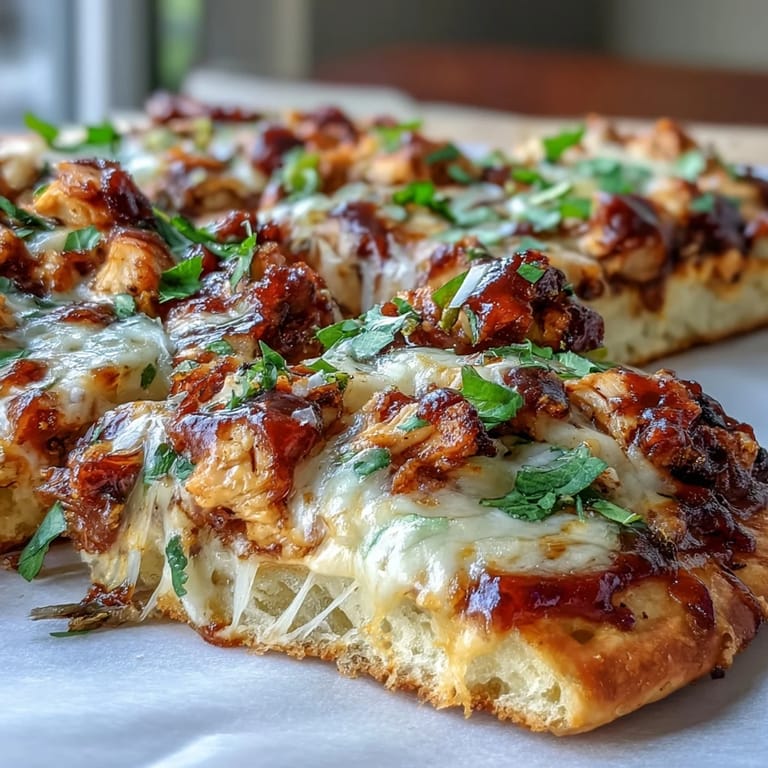 Savory BBQ chicken flatbread pizza loaded with red onion, bell pepper, and jalapeño for a spicy, satisfying meal.  