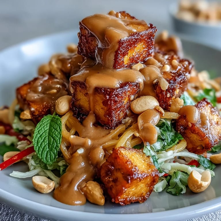 Fresh Thai mango salad piled high with tender tofu and a rich dressing.