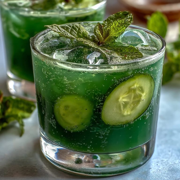 Vibrant Sparkling Cucumber Mint Lemonade Mocktail poured into a chilled glass.