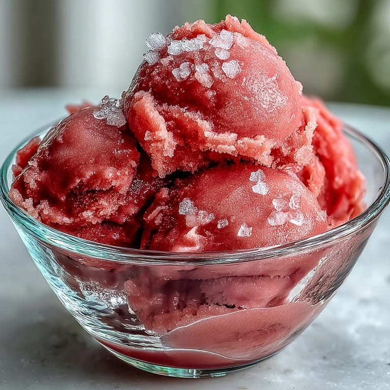 Homemade watermelon sorbet (3 ingredients) with lime, a simple, frosty delight.