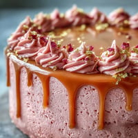 Bridal Shower Rosé Velvet Cake: delicate pink layers with luxurious cream cheese frosting, elegantly dripped with gold.