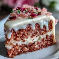 Elegant pink Rosé Velvet Cake, shimmering with edible gold drip.