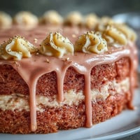 Elegant Bridal Shower Rosé Velvet Cake with shimmering gold drip.
